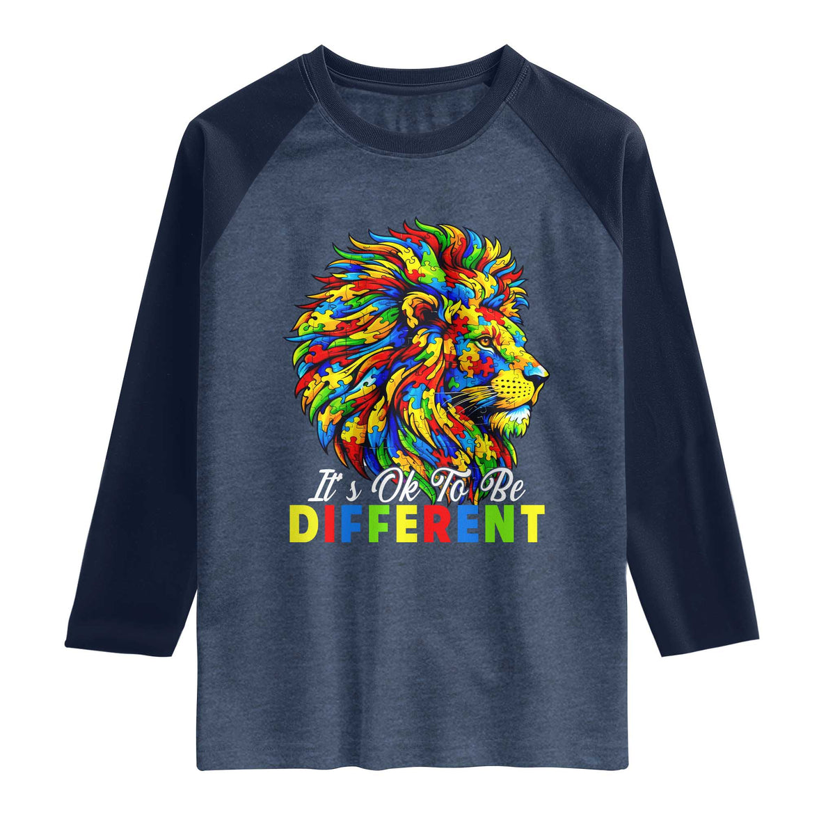 Colorful Autism Acceptance Lion Raglan Shirt It Is Ok To Be Different Courageous Neurodiversity Support