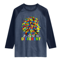 Colorful Autism Acceptance Lion Raglan Shirt It Is Ok To Be Different Courageous Neurodiversity Support