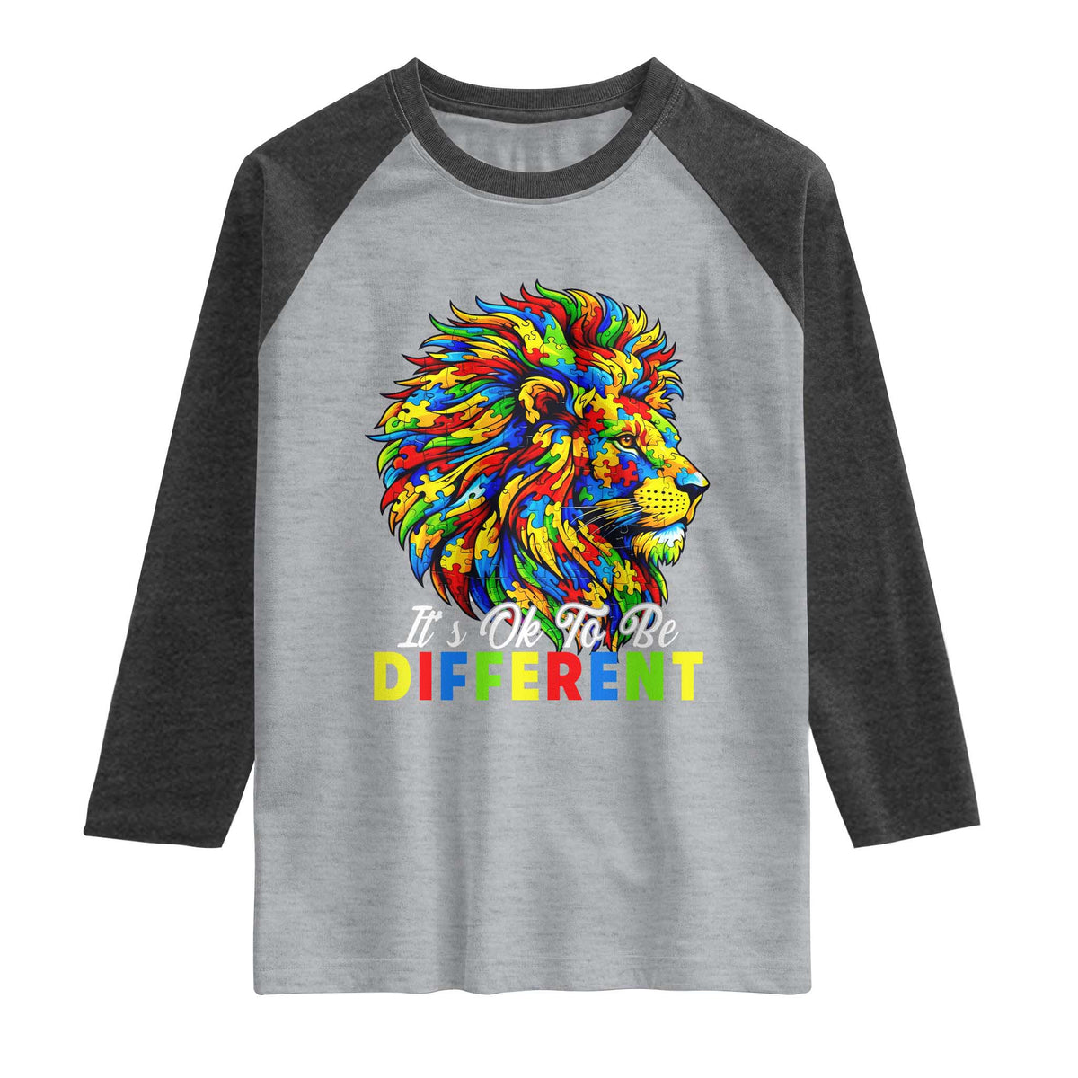 Colorful Autism Acceptance Lion Raglan Shirt It Is Ok To Be Different Courageous Neurodiversity Support