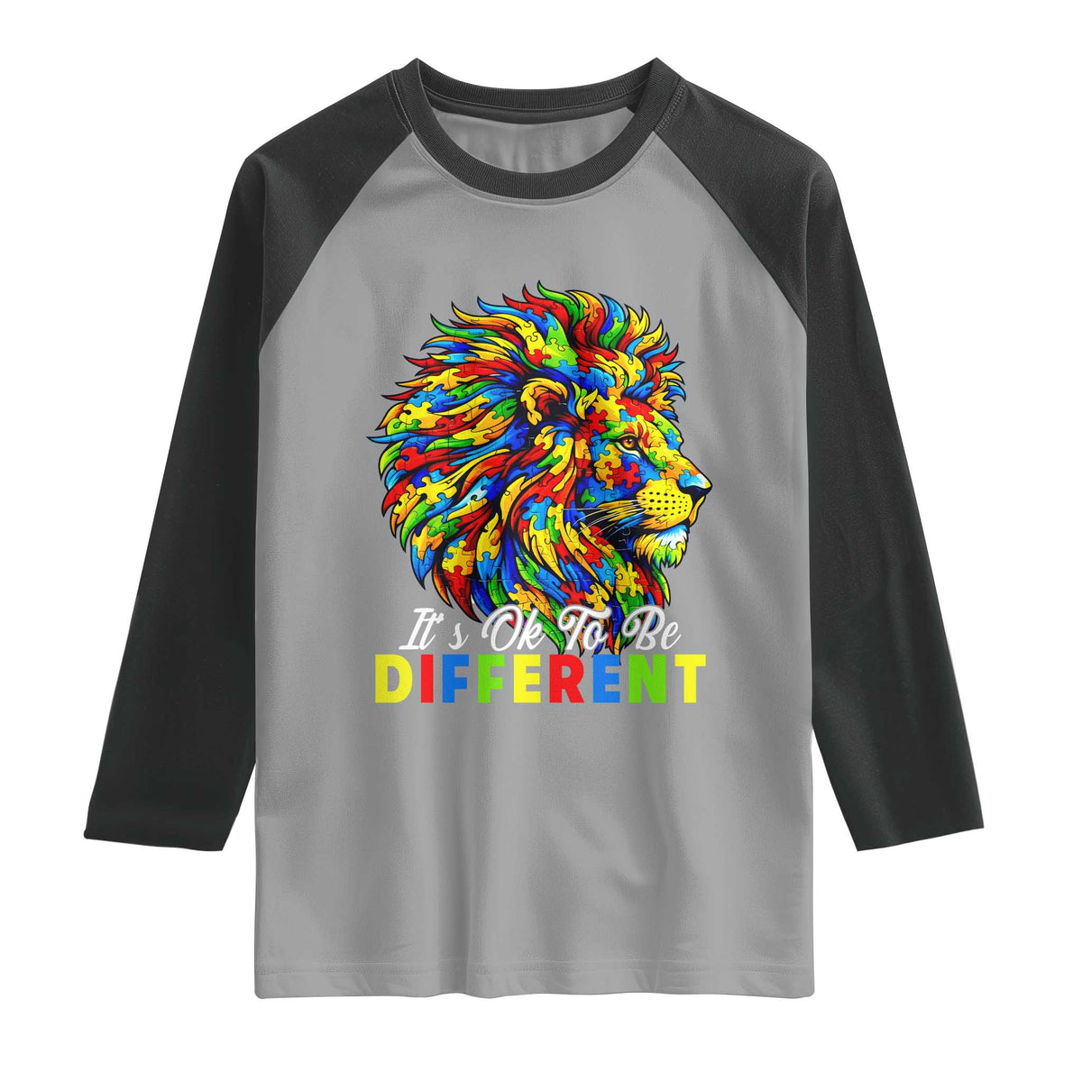 Colorful Autism Acceptance Lion Raglan Shirt It Is Ok To Be Different Courageous Neurodiversity Support