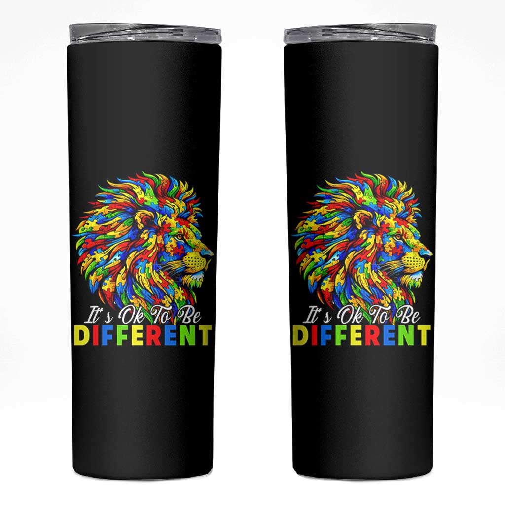 Colorful Autism Acceptance Lion Skinny Tumbler It Is Ok To Be Different Courageous Neurodiversity Support
