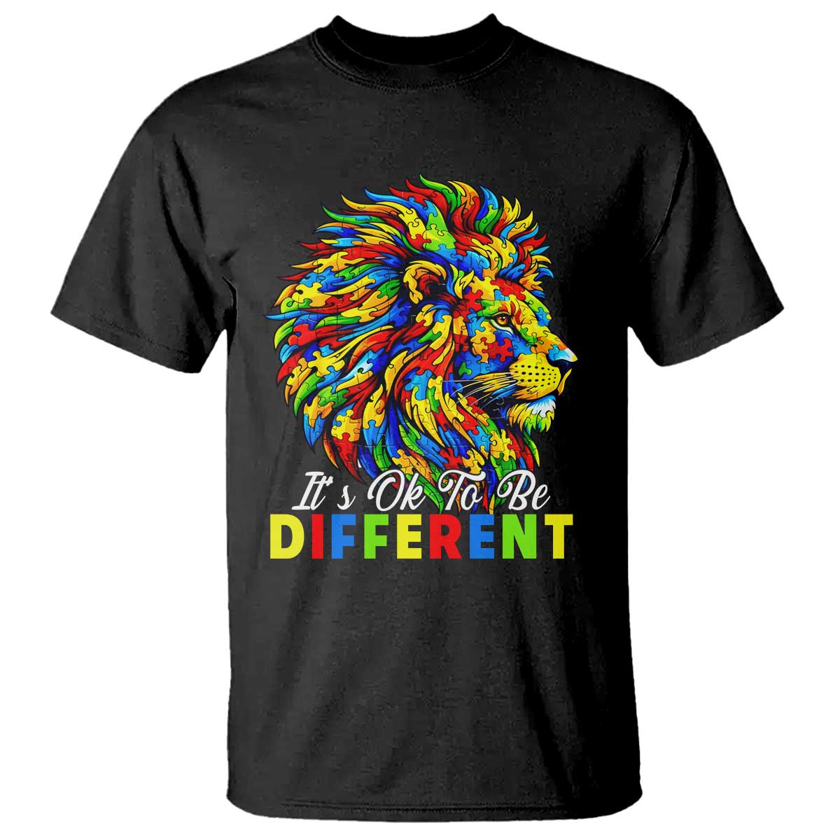 Colorful Autism Acceptance Lion T Shirt It Is Ok To Be Different Courageous Neurodiversity Support