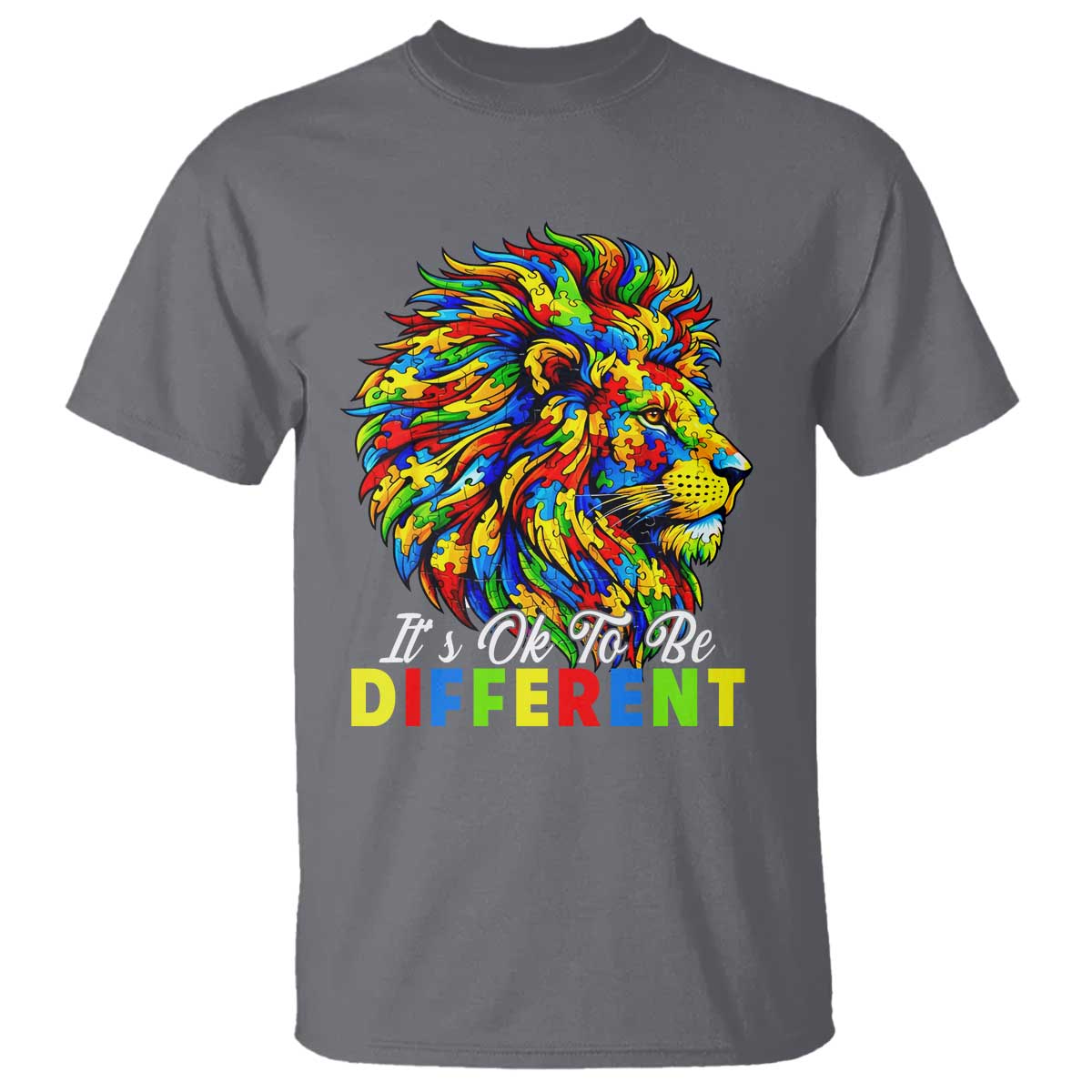 Colorful Autism Acceptance Lion T Shirt It Is Ok To Be Different Courageous Neurodiversity Support