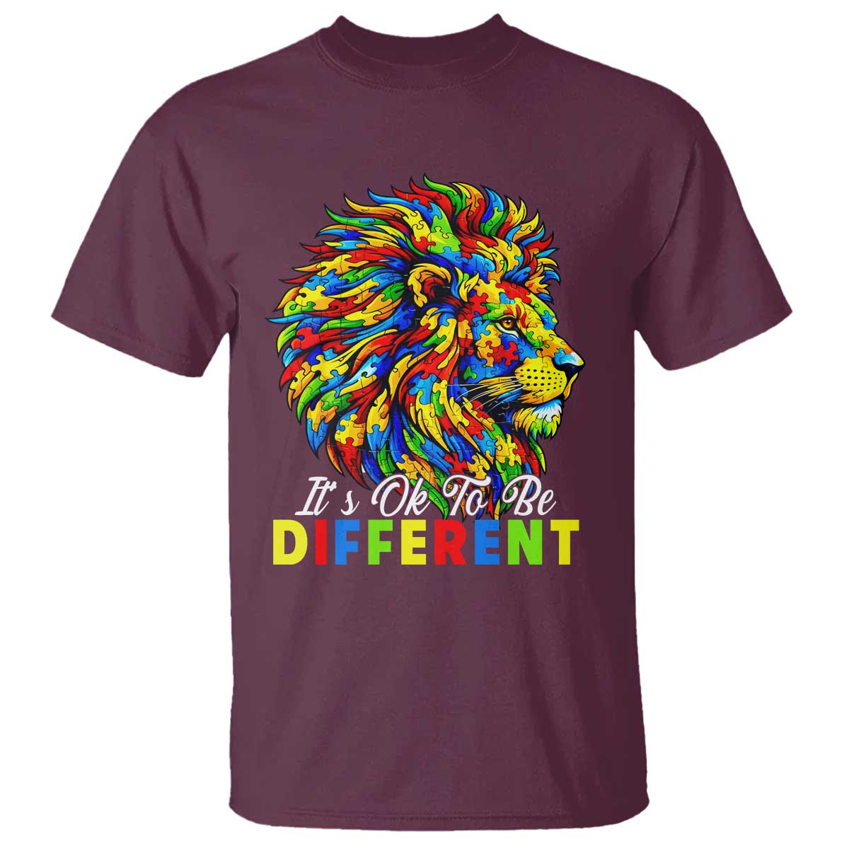 Colorful Autism Acceptance Lion T Shirt It Is Ok To Be Different Courageous Neurodiversity Support