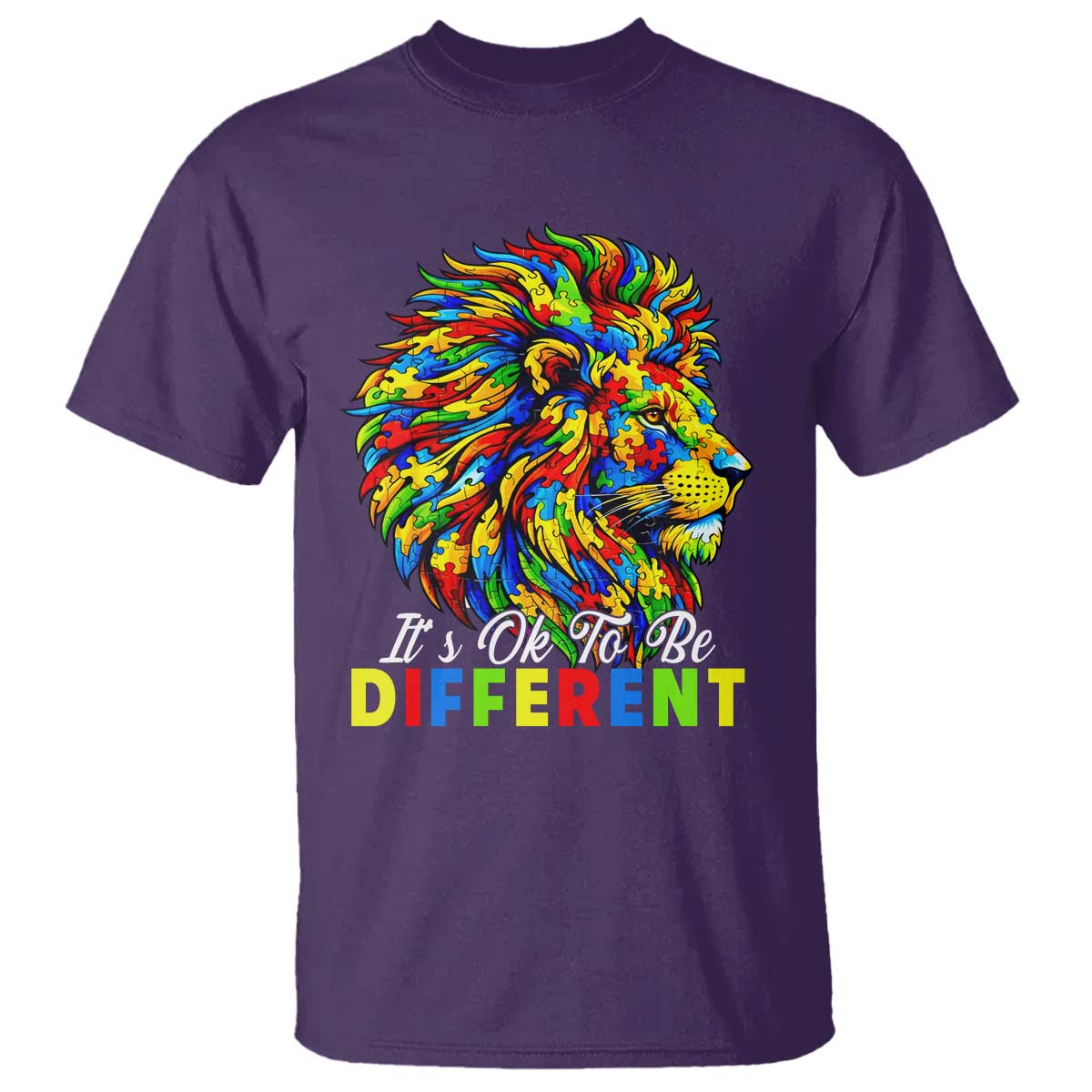 Colorful Autism Acceptance Lion T Shirt It Is Ok To Be Different Courageous Neurodiversity Support