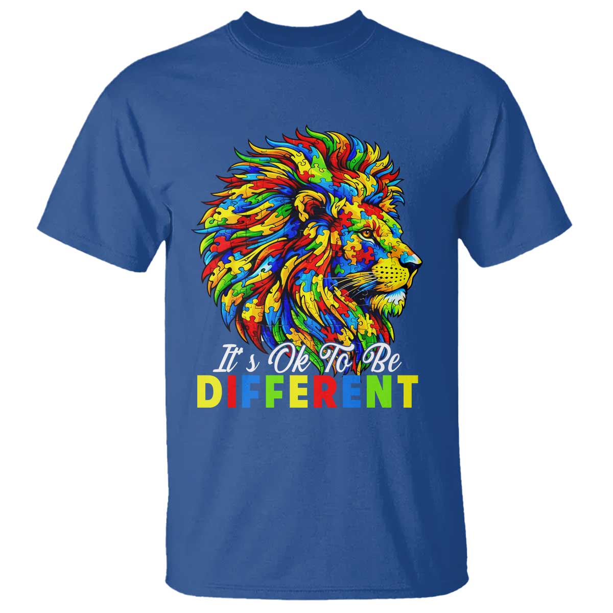 Colorful Autism Acceptance Lion T Shirt It Is Ok To Be Different Courageous Neurodiversity Support