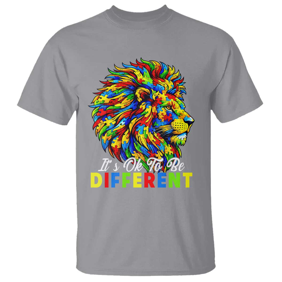 Colorful Autism Acceptance Lion T Shirt It Is Ok To Be Different Courageous Neurodiversity Support
