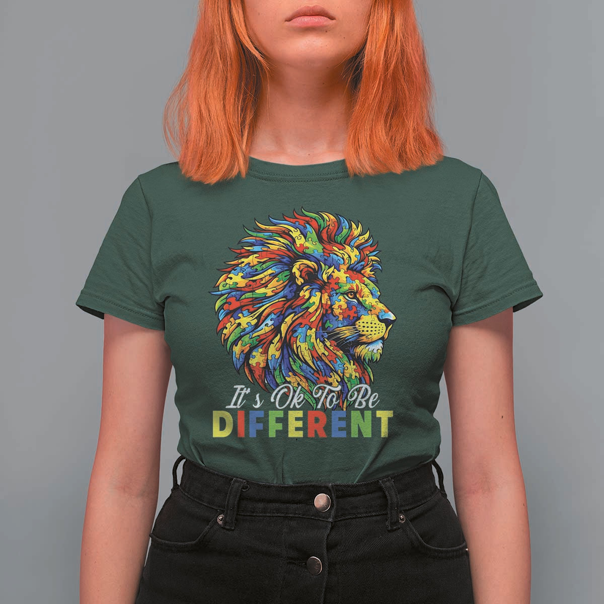 Colorful Autism Acceptance Lion T Shirt For Women It Is Ok To Be Different Courageous Neurodiversity Support
