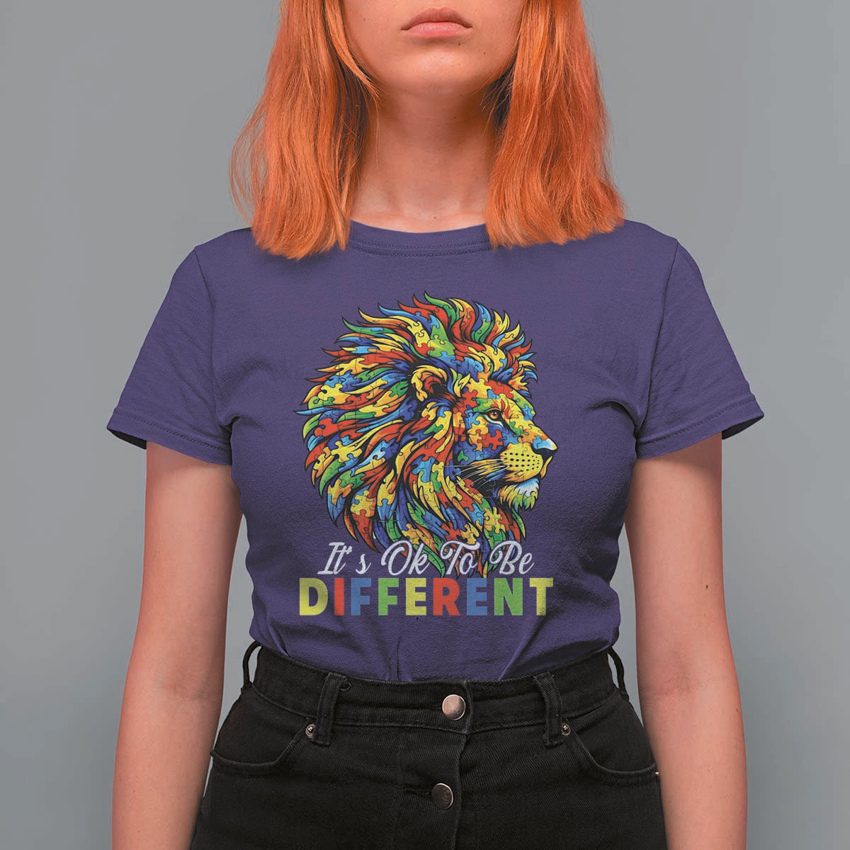 Colorful Autism Acceptance Lion T Shirt For Women It Is Ok To Be Different Courageous Neurodiversity Support