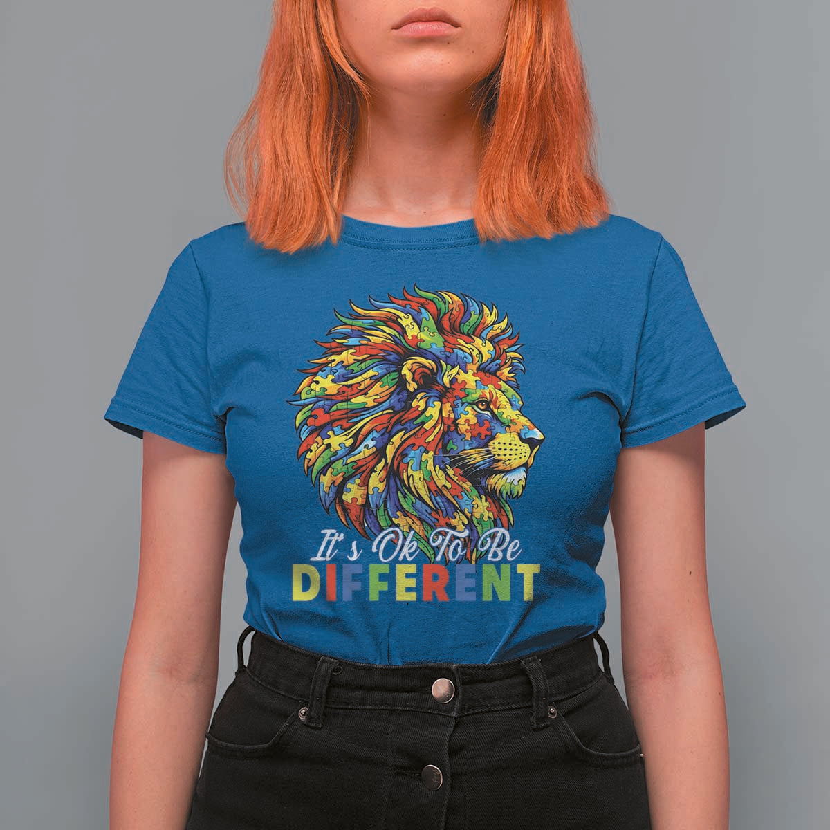Colorful Autism Acceptance Lion T Shirt For Women It Is Ok To Be Different Courageous Neurodiversity Support
