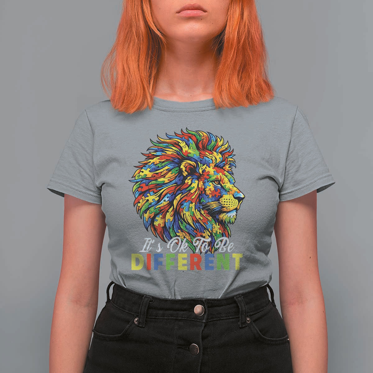 Colorful Autism Acceptance Lion T Shirt For Women It Is Ok To Be Different Courageous Neurodiversity Support