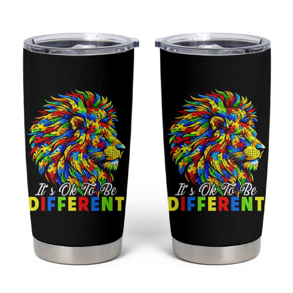 Colorful Autism Acceptance Lion Tumbler Cup It Is Ok To Be Different Courageous Neurodiversity Support