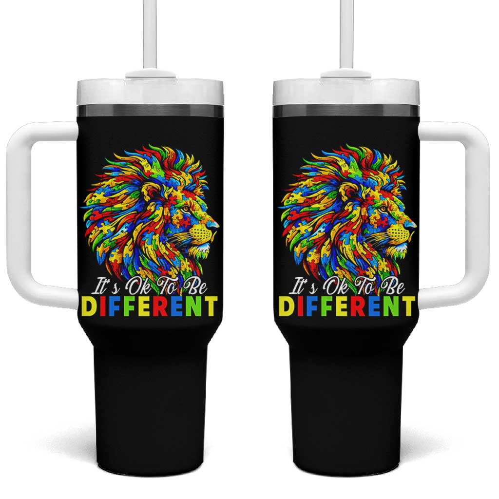 Colorful Autism Acceptance Lion Tumbler With Handle It Is Ok To Be Different Courageous Neurodiversity Support