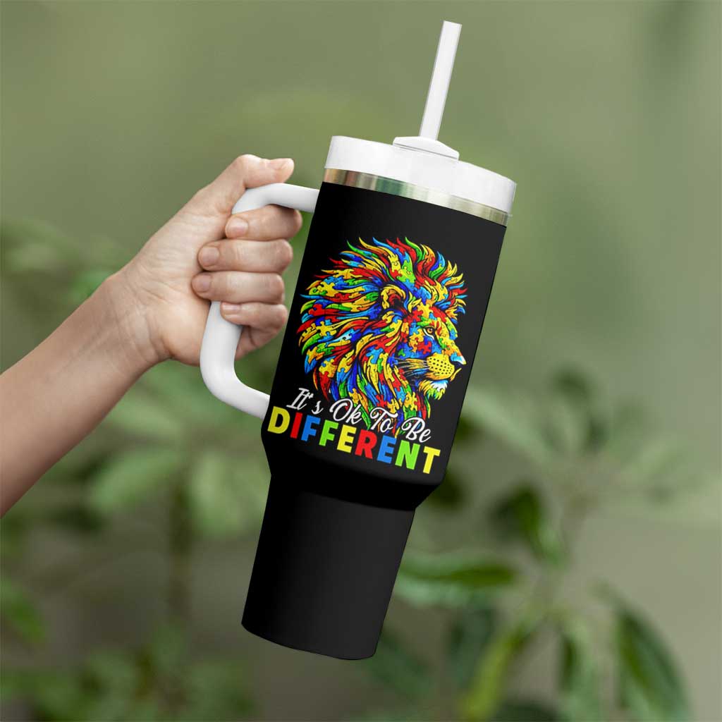 Colorful Autism Acceptance Lion Tumbler With Handle It Is Ok To Be Different Courageous Neurodiversity Support