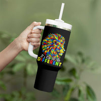 Colorful Autism Acceptance Lion Tumbler With Handle It Is Ok To Be Different Courageous Neurodiversity Support