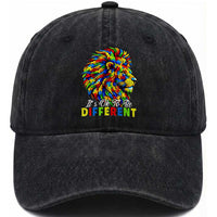 Colorful Autism Acceptance Lion Washed Cotton Baseball Cap It Is Ok To Be Different Courageous Neurodiversity Support