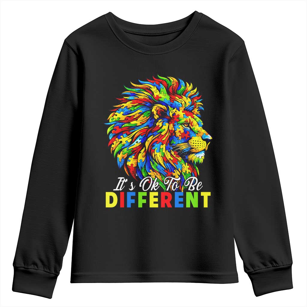Colorful Autism Acceptance Lion Youth Sweatshirt It Is Ok To Be Different Courageous Neurodiversity Support