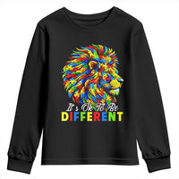 Colorful Autism Acceptance Lion Youth Sweatshirt It Is Ok To Be Different Courageous Neurodiversity Support