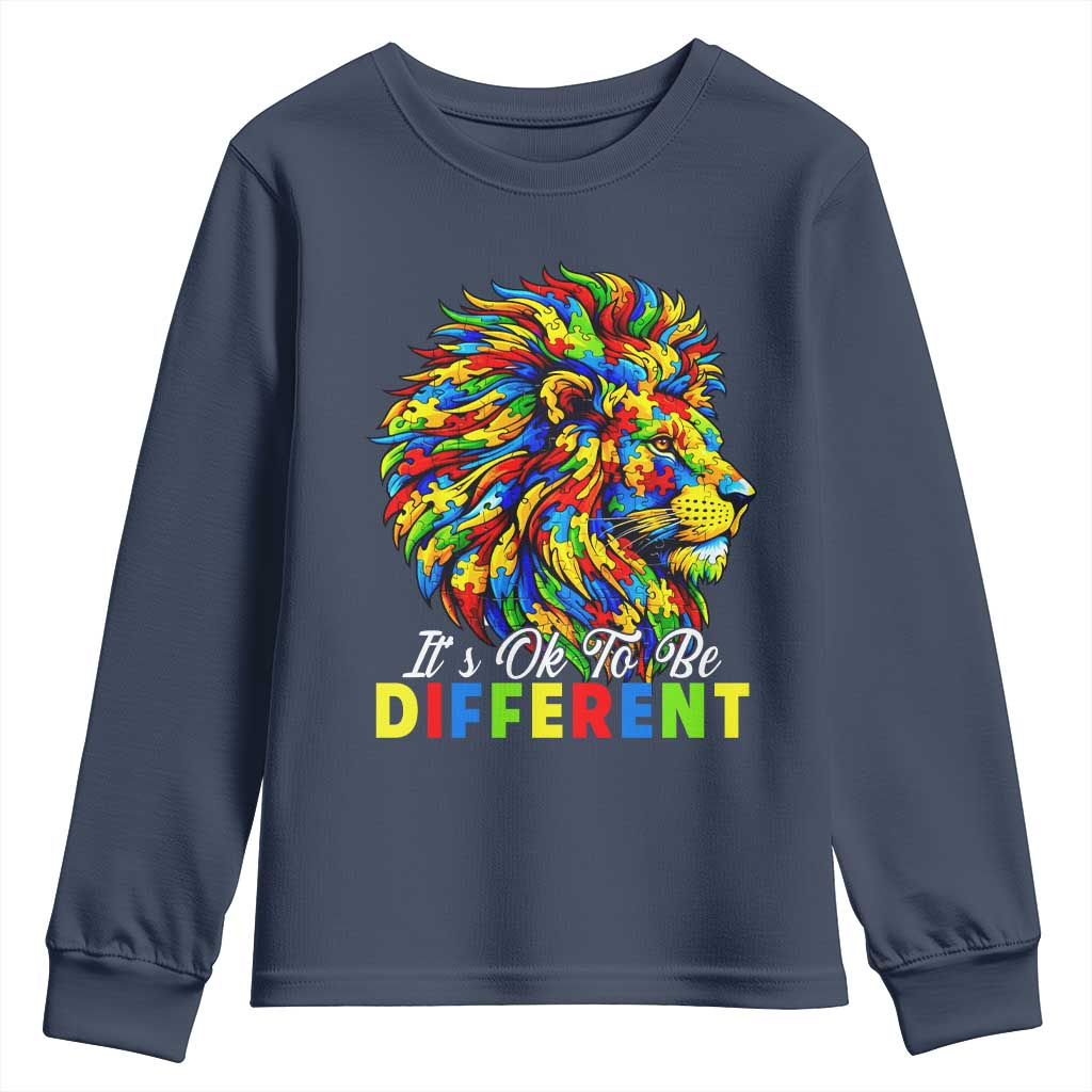 Colorful Autism Acceptance Lion Youth Sweatshirt It Is Ok To Be Different Courageous Neurodiversity Support