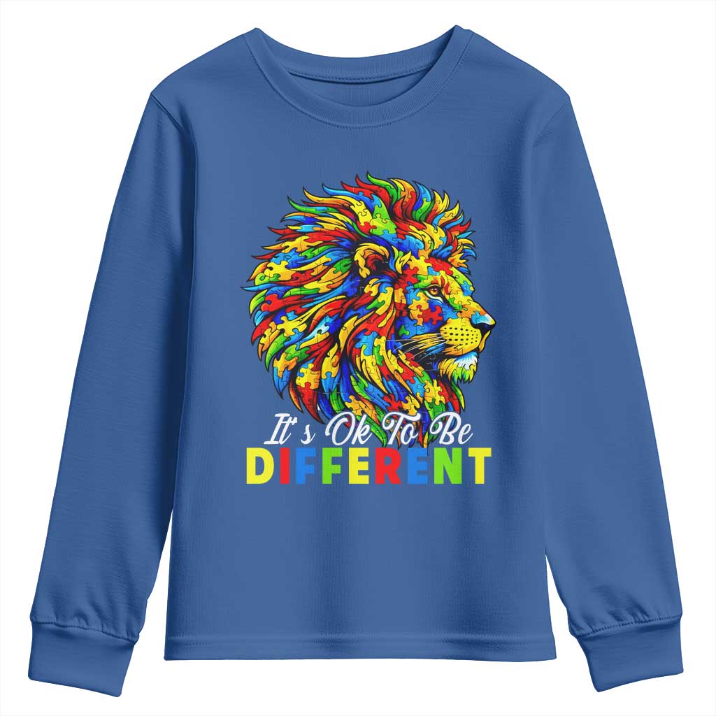 Colorful Autism Acceptance Lion Youth Sweatshirt It Is Ok To Be Different Courageous Neurodiversity Support