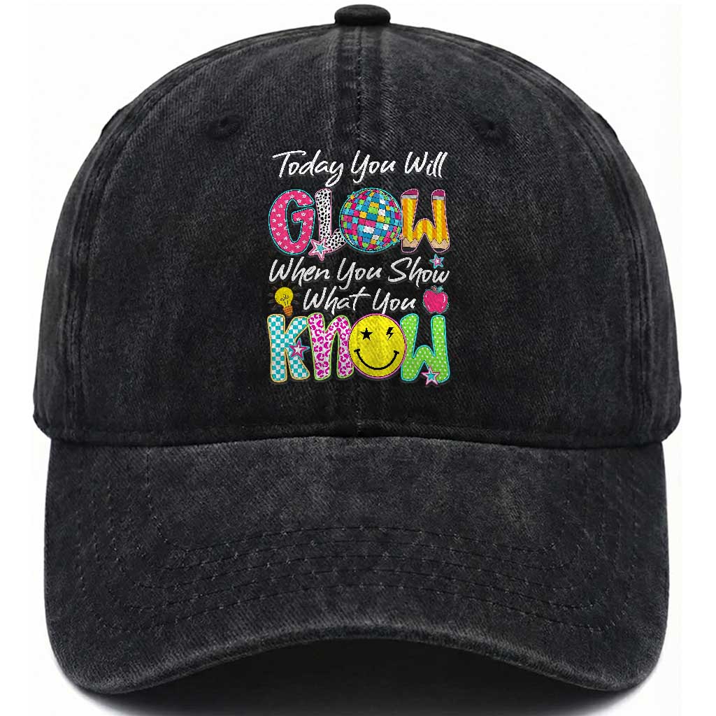 Motivational Test Day Glow Washed Cotton Baseball Cap Today You Will Glow When You Show What You Know