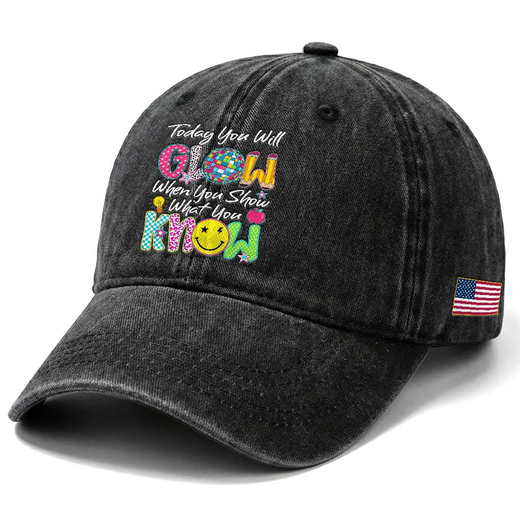 Motivational Test Day Glow Washed Cotton Baseball Cap Today You Will Glow When You Show What You Know