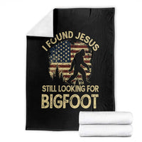 I Found Jesus Still Looking for Bigfoot Patriotic Throw Blanket American Flag Christian Religious Sasquatch Vintage