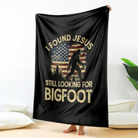 I Found Jesus Still Looking for Bigfoot Patriotic Throw Blanket American Flag Christian Religious Sasquatch Vintage