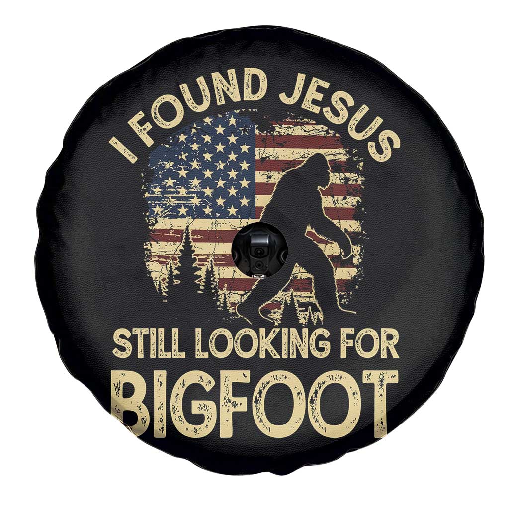 I Found Jesus Still Looking for Bigfoot Patriotic Spare Tire Cover American Flag Christian Religious Sasquatch Vintage
