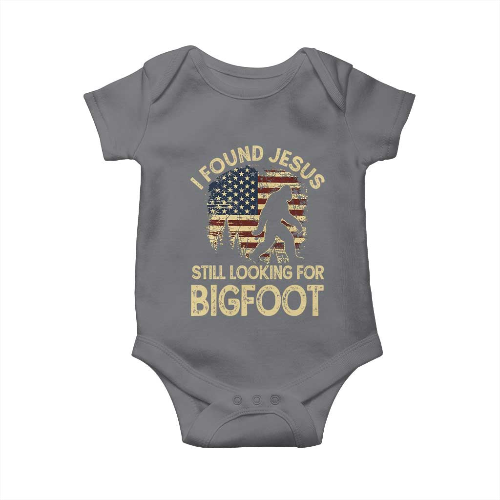 I Found Jesus Still Looking for Bigfoot Patriotic Baby Onesie American Flag Christian Religious Sasquatch Vintage