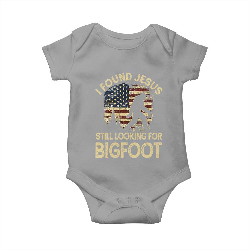 I Found Jesus Still Looking for Bigfoot Patriotic Baby Onesie American Flag Christian Religious Sasquatch Vintage