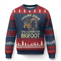 I Found Jesus Still Looking for Bigfoot Patriotic Ugly Christmas Sweater American Flag Christian Religious Sasquatch Vintage