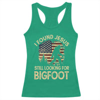 I Found Jesus Still Looking for Bigfoot Patriotic Racerback Tank Top American Flag Christian Religious Sasquatch Vintage