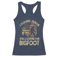 I Found Jesus Still Looking for Bigfoot Patriotic Racerback Tank Top American Flag Christian Religious Sasquatch Vintage