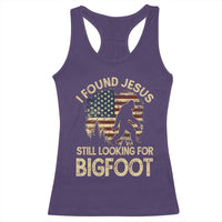 I Found Jesus Still Looking for Bigfoot Patriotic Racerback Tank Top American Flag Christian Religious Sasquatch Vintage