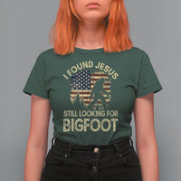 I Found Jesus Still Looking for Bigfoot Patriotic T Shirt For Women American Flag Christian Religious Sasquatch Vintage