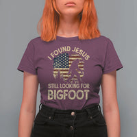 I Found Jesus Still Looking for Bigfoot Patriotic T Shirt For Women American Flag Christian Religious Sasquatch Vintage