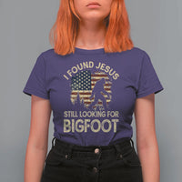 I Found Jesus Still Looking for Bigfoot Patriotic T Shirt For Women American Flag Christian Religious Sasquatch Vintage