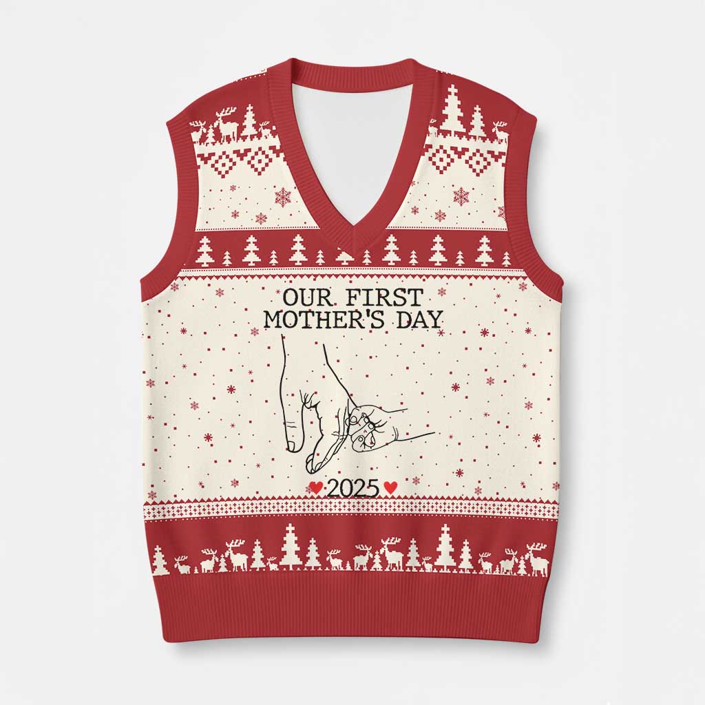 New Mom Est. 2025 V-Neck Knit Sweater Vest First Mother’s Day Matching Gift Light - Wonder Print Shop