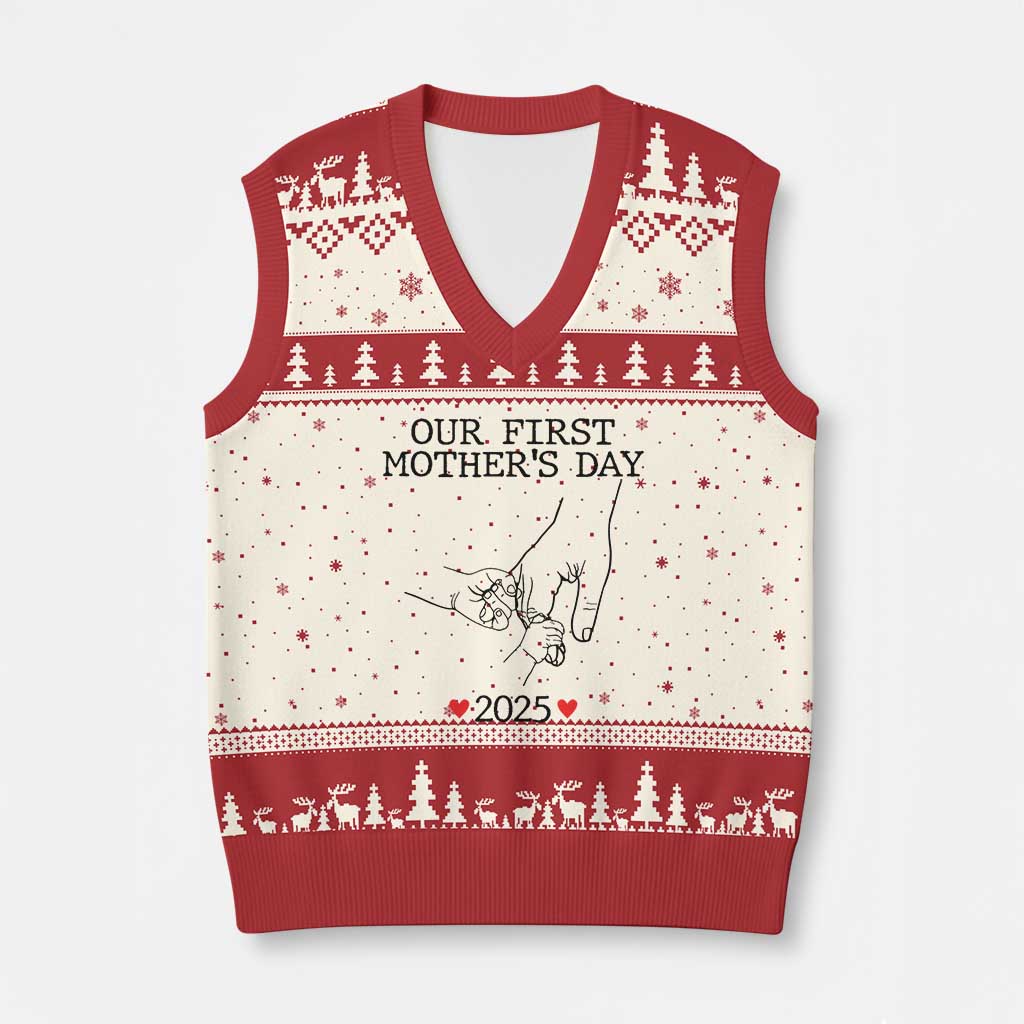 New Mom of Twins Est. 2025 V-Neck Knit Sweater Vest First Mother’s Day Matching Gift Light - Wonder Print Shop
