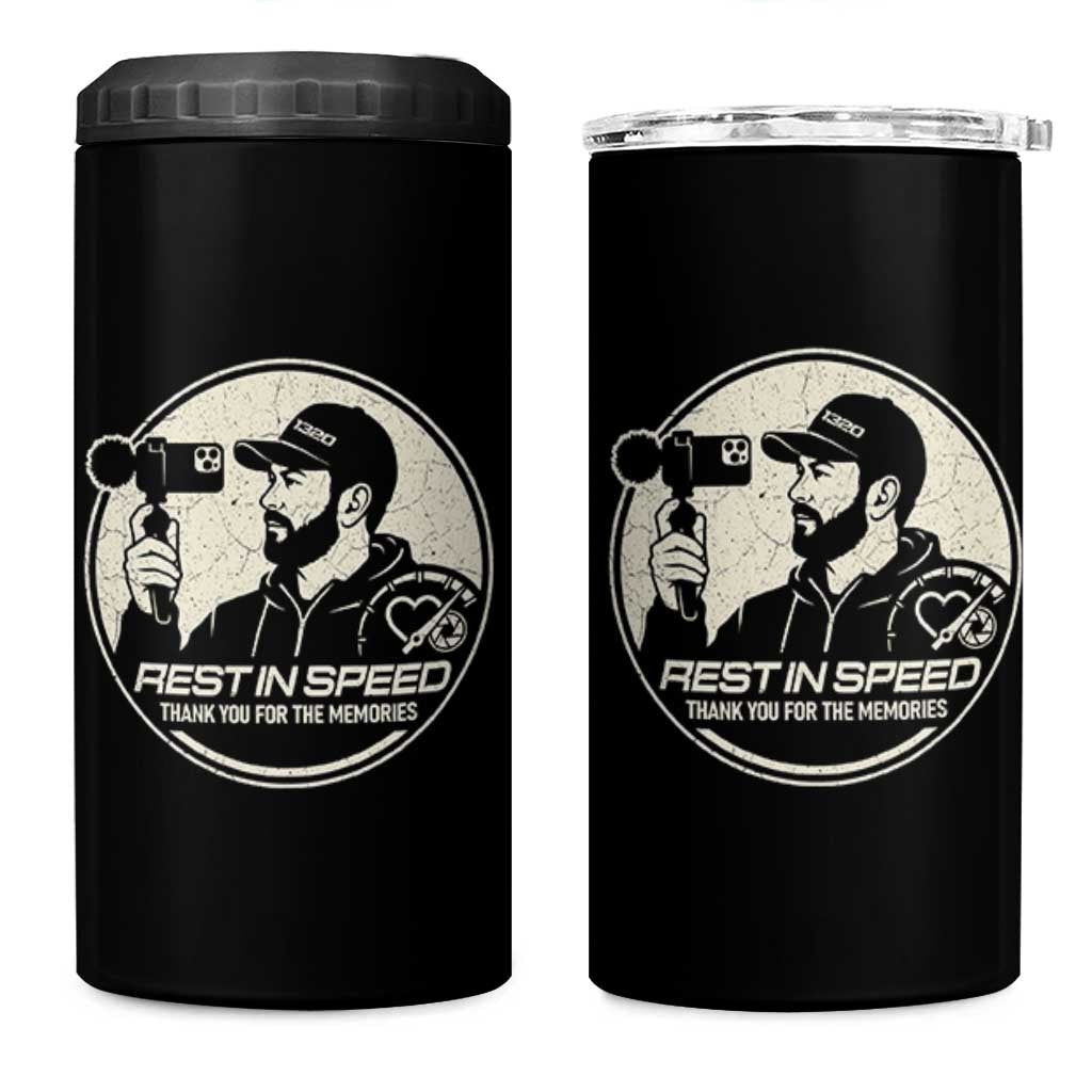 Rest In Speed Thank You For The Memories 4 in 1 Can Cooler Tumbler Automotive Media Legend Memorial Tribute
