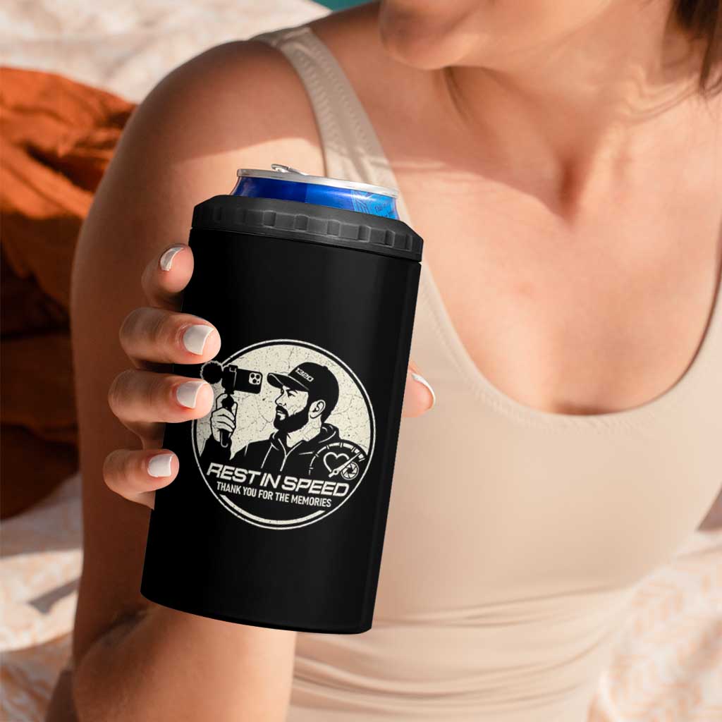 Rest In Speed Thank You For The Memories 4 in 1 Can Cooler Tumbler Automotive Media Legend Memorial Tribute