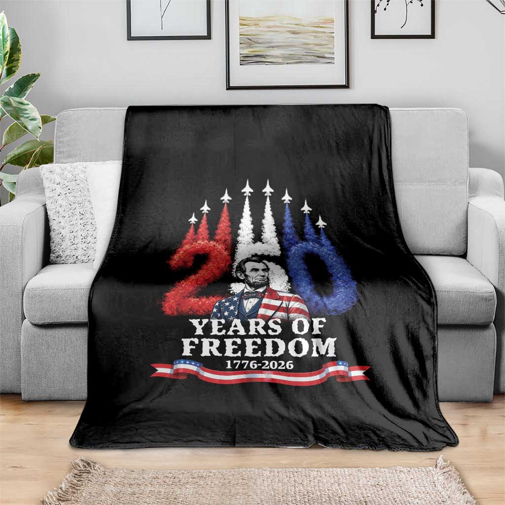 250 Years of Freedom Abraham Lincoln Patriotic Throw Blanket US Fighter Jets Red White and Blue 1776 to 2026 Semiquincentennial