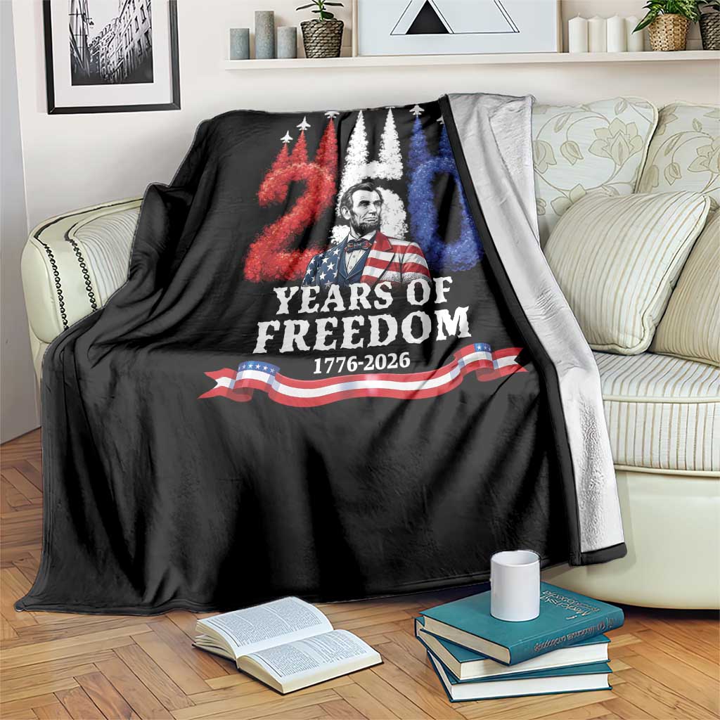 250 Years of Freedom Abraham Lincoln Patriotic Throw Blanket US Fighter Jets Red White and Blue 1776 to 2026 Semiquincentennial