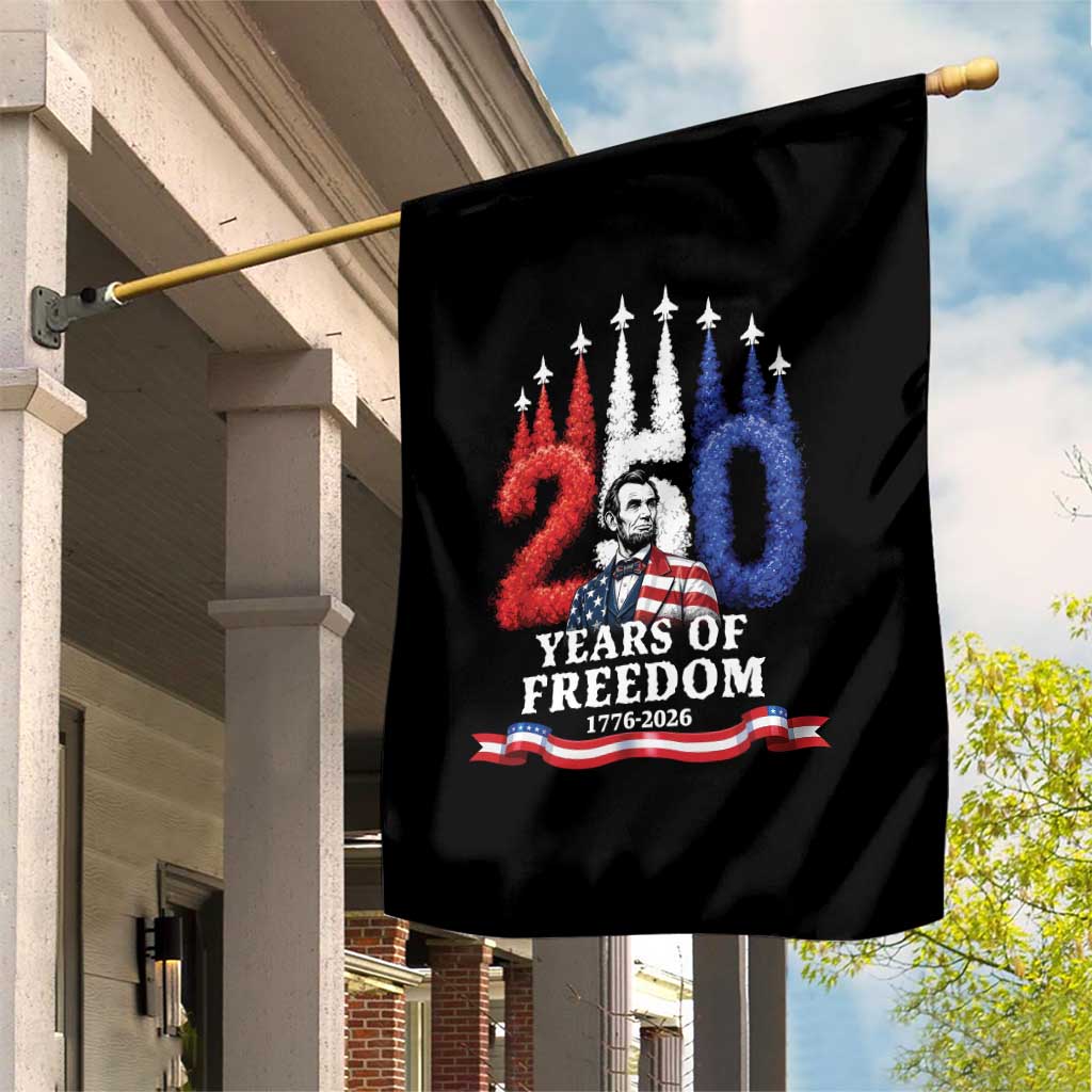 250 Years of Freedom Abraham Lincoln Patriotic Garden Flag US Fighter Jets Red White and Blue 1776 to 2026 Semiquincentennial