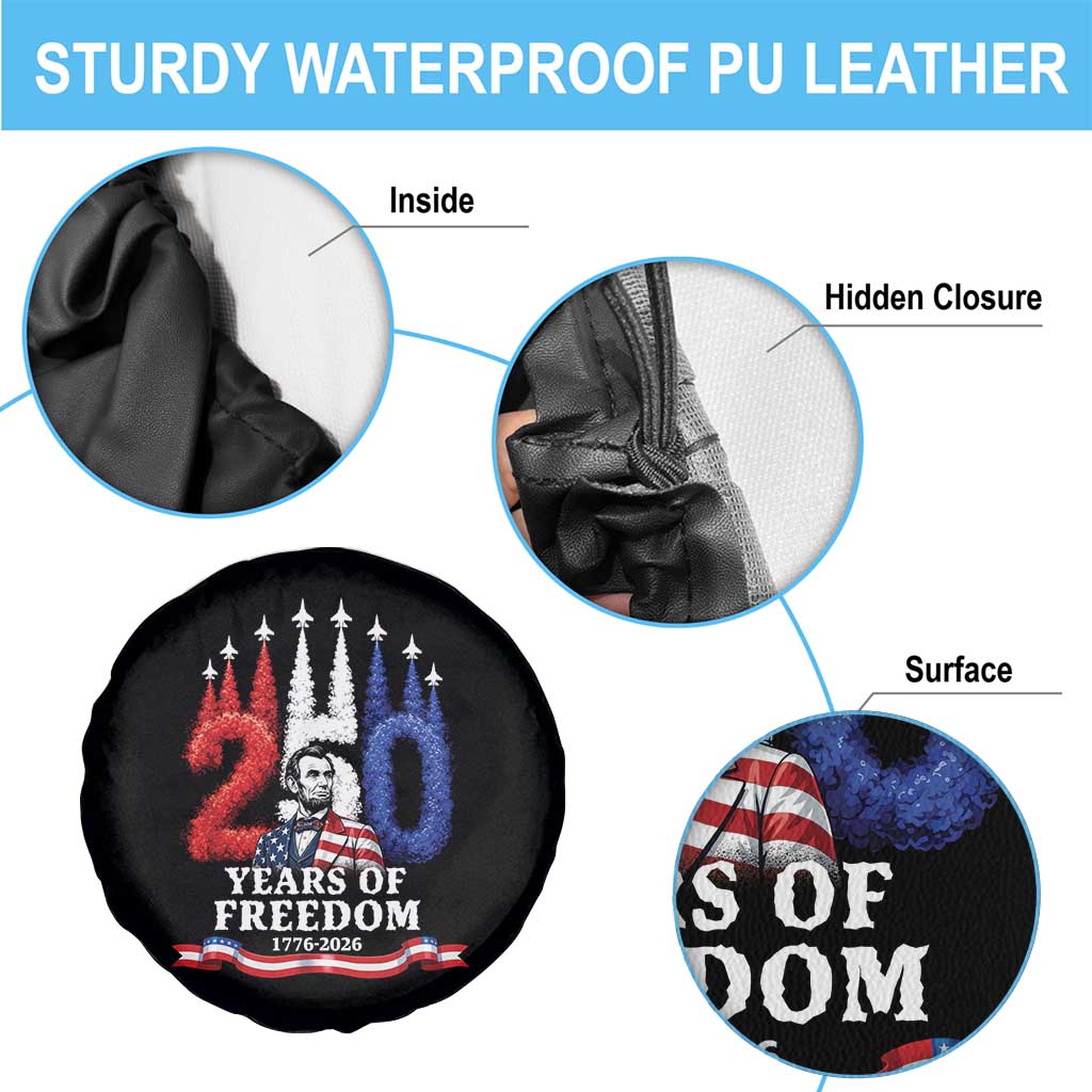 250 Years of Freedom Abraham Lincoln Patriotic Spare Tire Cover US Fighter Jets Red White and Blue 1776 to 2026 Semiquincentennial