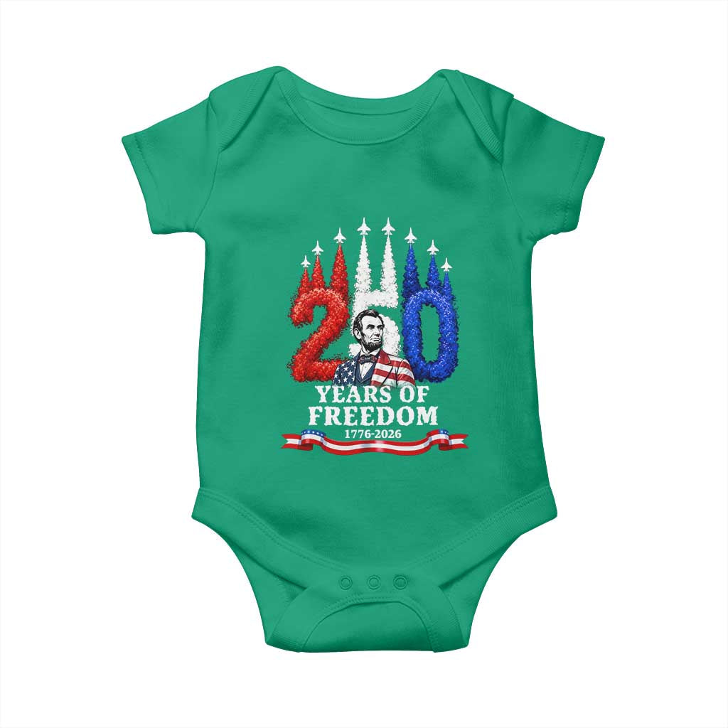 250 Years of Freedom Abraham Lincoln Patriotic Baby Onesie US Fighter Jets Red White and Blue 1776 to 2026 Semiquincentennial