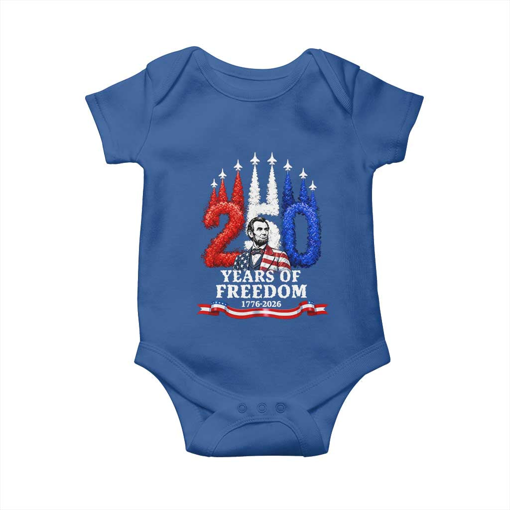 250 Years of Freedom Abraham Lincoln Patriotic Baby Onesie US Fighter Jets Red White and Blue 1776 to 2026 Semiquincentennial