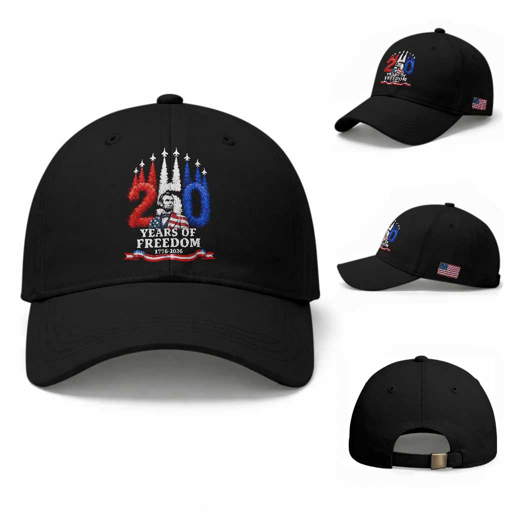 250 Years of Freedom Abraham Lincoln Patriotic Baseball Cap US Fighter Jets Red White and Blue 1776 to 2026 Semiquincentennial