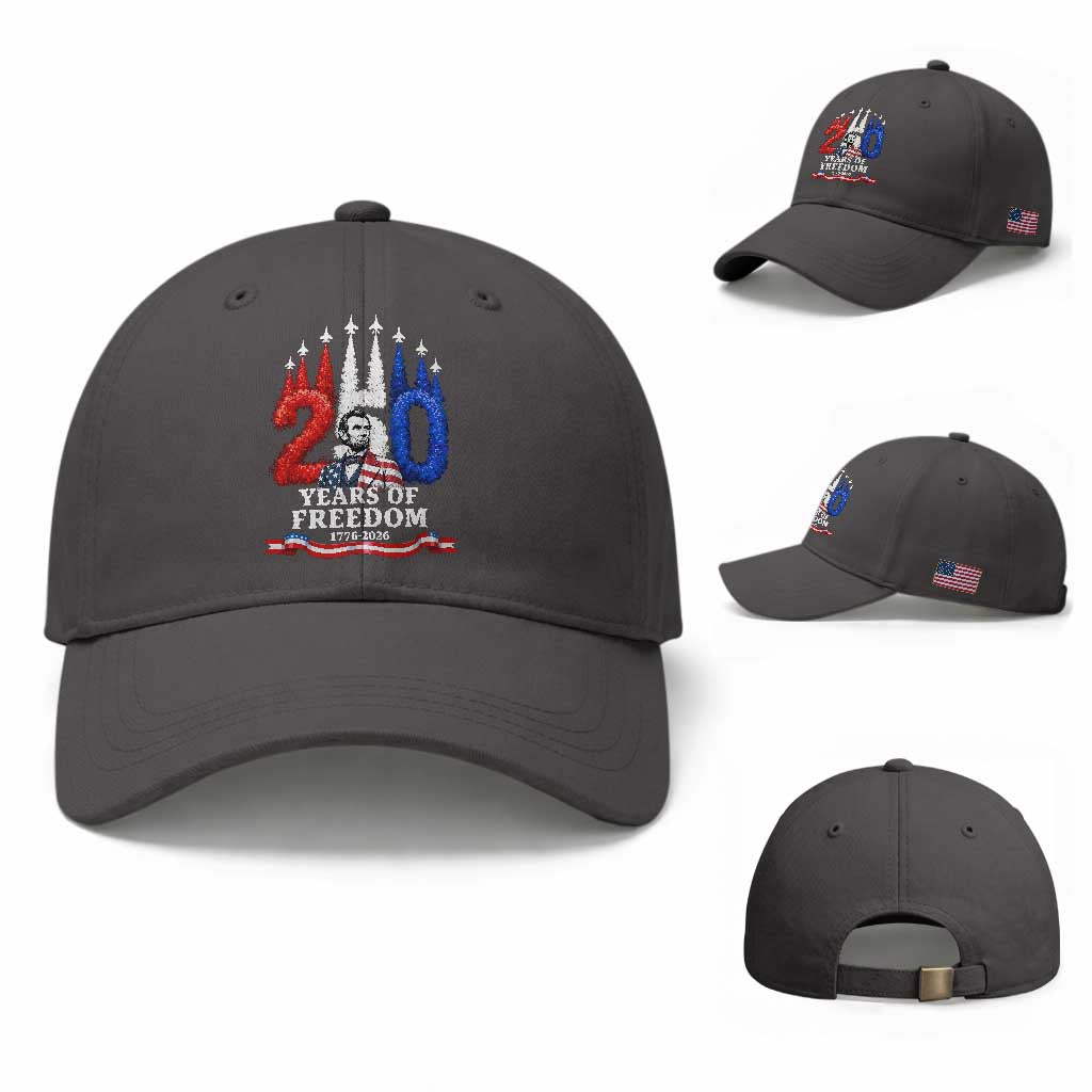250 Years of Freedom Abraham Lincoln Patriotic Baseball Cap US Fighter Jets Red White and Blue 1776 to 2026 Semiquincentennial